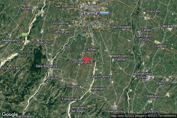 Lieve Terremoto M2.2 epicentro 7 km E Felino (PR) alle 19:55:48 (17:55:48 UTC)
