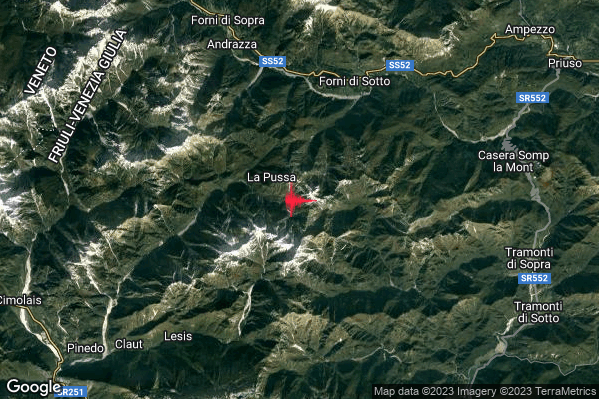 Lieve Terremoto M2.0 epicentro 7 km SW Forni di Sotto (UD) alle 23:36:40 (21:36:40 UTC)