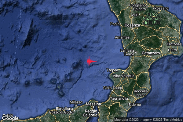 Lieve Terremoto M2.1 epicentro Tirreno Meridionale (MARE) alle 23:39:27 (21:39:27 UTC)