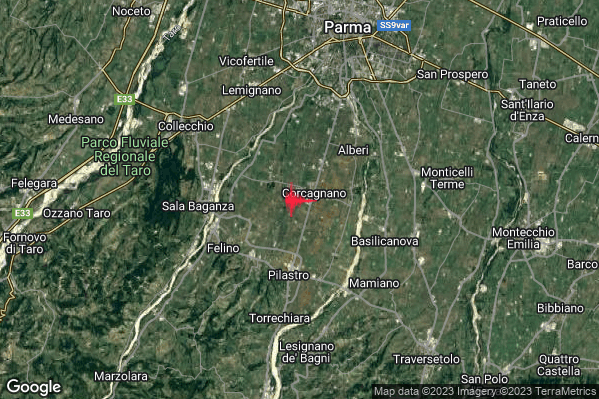 Lieve Terremoto M2.1 epicentro 5 km E Felino (PR) alle 23:58:53 (21:58:53 UTC)
