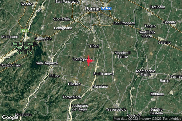 Debole Terremoto M2.5 epicentro 7 km E Felino (PR) alle 00:41:26 (22:41:26 UTC)