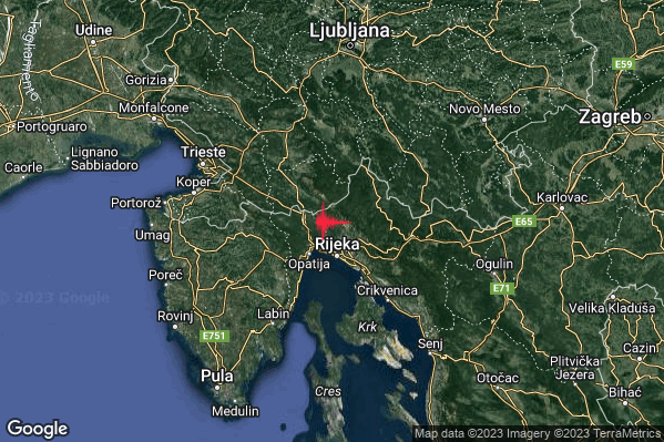 Leggero Terremoto M2.8 epicentro Confine Slovenia-Croazia (SLOVENIA CROAZIA) alle 19:06:47 (17:06:47 UTC)