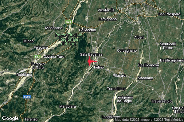 Lieve Terremoto M2.1 epicentro 1 km S Sala Baganza (PR) alle 16:02:42 (14:02:42 UTC)