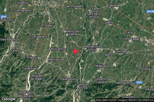 Lieve Terremoto M2.0 epicentro 1 km W Montechiarugolo (PR) alle 23:11:59 (21:11:59 UTC)