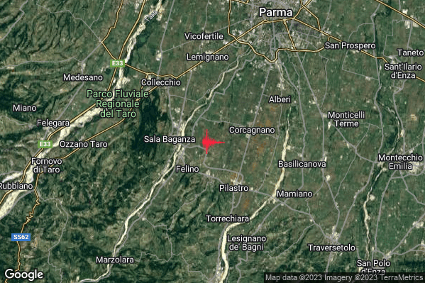 Lieve Terremoto M2.0 epicentro 3 km NE Felino (PR) alle 12:04:52 (10:04:52 UTC)