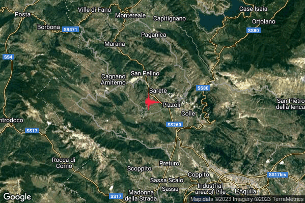 Lieve Terremoto M2.1 epicentro 2 km SW Barete (AQ) alle 22:00:34 (20:00:34 UTC)