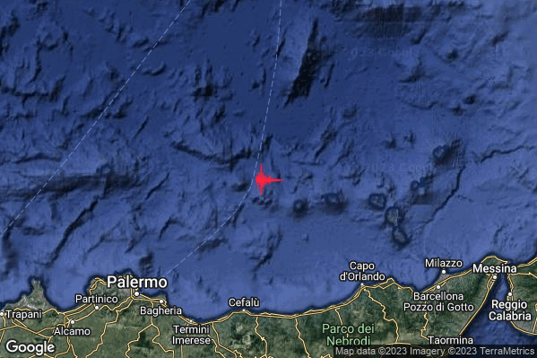 Debole Terremoto M2.7 epicentro Tirreno Meridionale (MARE) alle 04:00:02 (02:00:02 UTC)