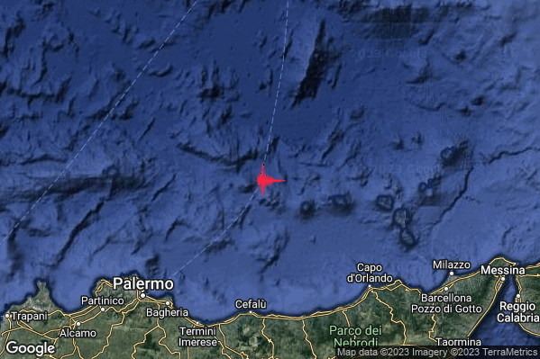 Debole Terremoto M2.7 epicentro Tirreno Meridionale (MARE) alle 04:12:01 (02:12:01 UTC)