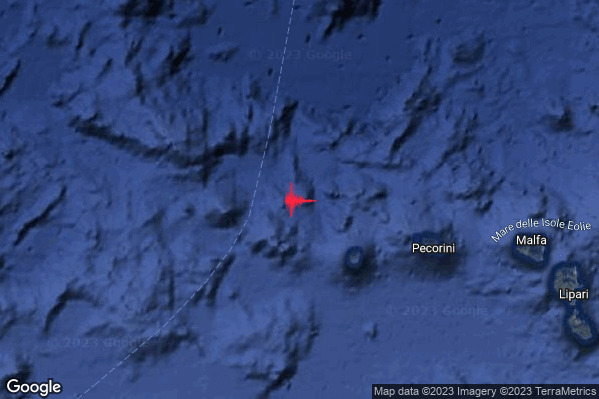 Lieve Terremoto M2.2 epicentro Isole Eolie (Messina) alle 05:09:27 (03:09:27 UTC)