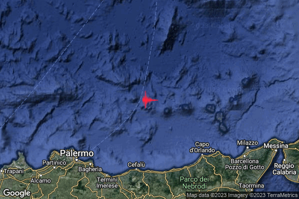 Lieve Terremoto M2.2 epicentro Tirreno Meridionale (MARE) alle 07:22:48 (05:22:48 UTC)
