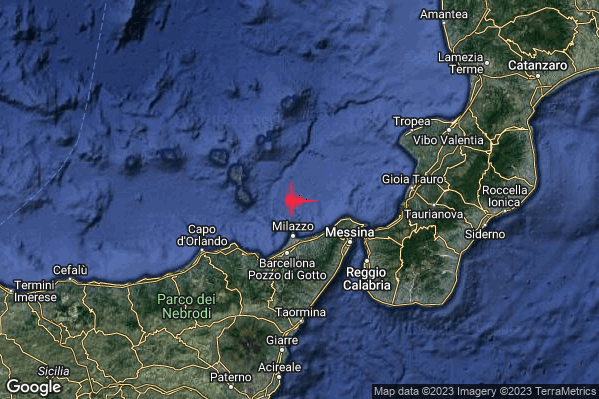 Lieve Terremoto M2.2 epicentro Costa Siciliana nord-orientale (Messina) alle 15:31:07 (13:31:07 UTC)