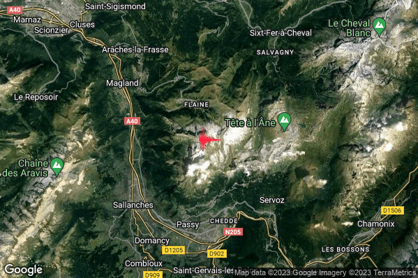 Debole Terremoto M2.4 epicentro V3 Monte Bianco (ITALIA FRANCIA SVIZZERA) alle 12:55:44 (10:55:44 UTC)