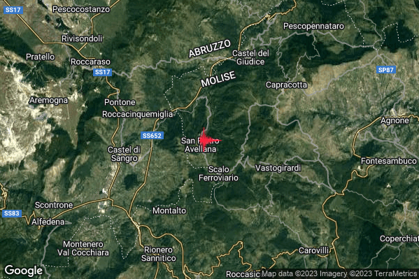 Lieve Terremoto M2.0 epicentro 1 km NE San Pietro Avellana (IS) alle 16:10:01 (14:10:01 UTC)
