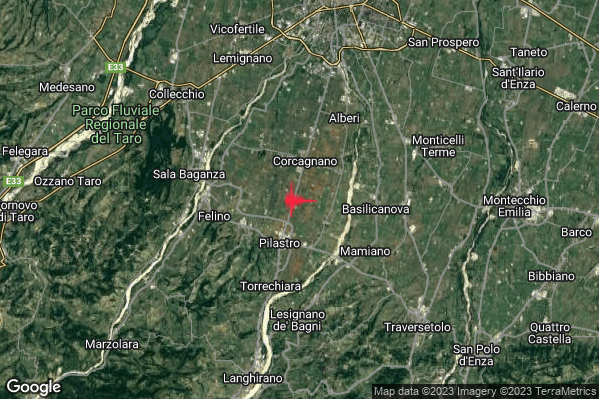 Lieve Terremoto M2.1 epicentro 5 km E Felino (PR) alle 00:04:37 (22:04:37 UTC)