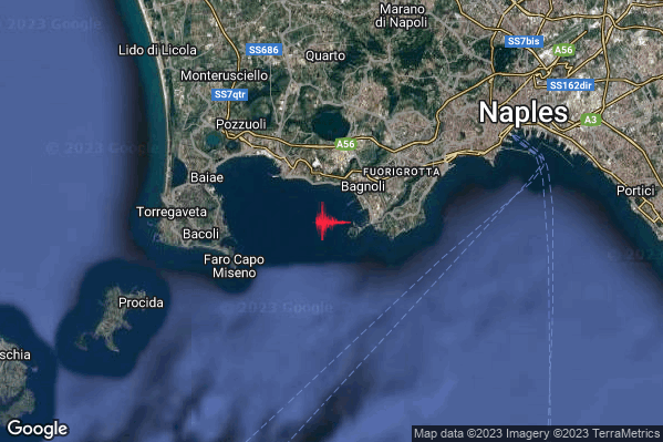 Lieve Terremoto M2.1 epicentro Campi Flegrei alle 05:18:50 (03:18:50 UTC)