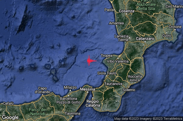 Lieve Terremoto M2.0 epicentro Tirreno Meridionale (MARE) alle 19:32:07 (17:32:07 UTC)