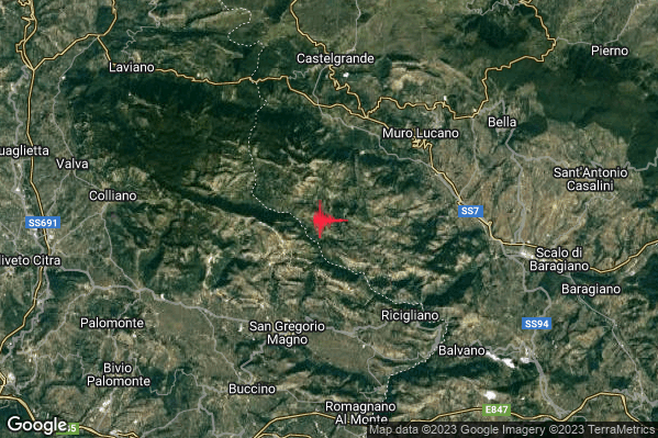 Leggero Terremoto M3.2 epicentro 6 km SW Muro Lucano (PZ) alle 05:57:43 (03:57:43 UTC)