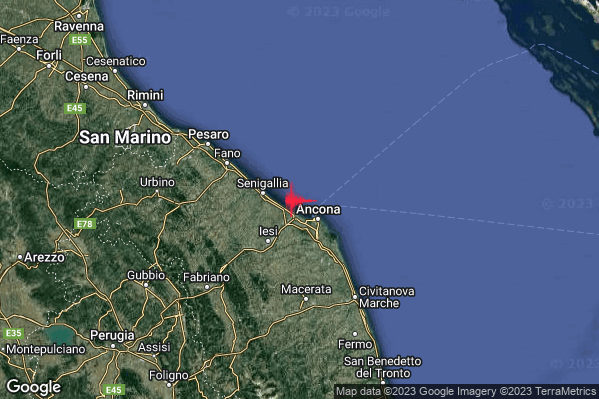 Debole Terremoto M2.6 epicentro Costa Marchigiana Anconetana (Ancona) alle 08:11:09 (06:11:09 UTC)