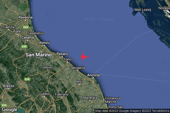Lieve Terremoto M2.1 epicentro Costa Marchigiana Anconetana (Ancona) alle 09:23:47 (07:23:47 UTC)
