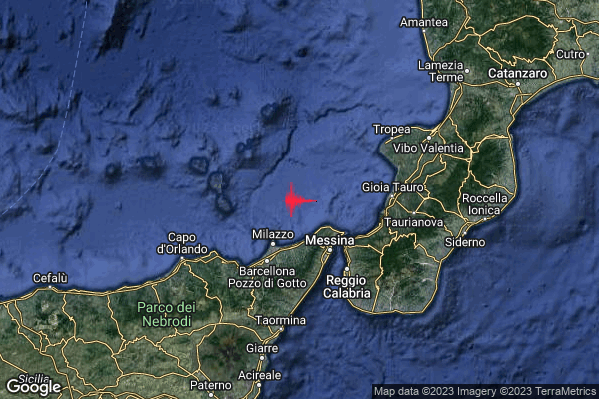Debole Terremoto M2.5 epicentro Tirreno Meridionale (MARE) alle 09:33:03 (07:33:03 UTC)