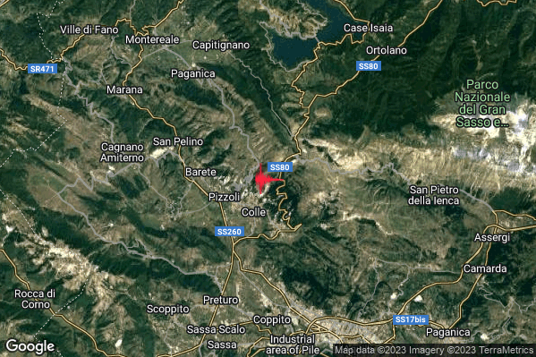 Debole Terremoto M2.6 epicentro 3 km E Pizzoli (AQ) alle 10:12:18 (08:12:18 UTC)