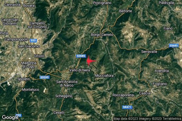 Lieve Terremoto M2.0 epicentro 2 km E Vallo di Nera (PG) alle 13:39:29 (11:39:29 UTC)