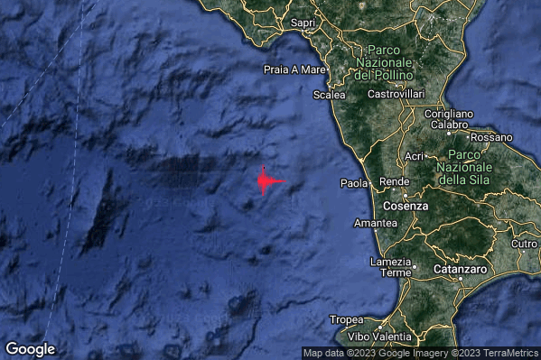 Leggero Terremoto M2.8 epicentro Tirreno Meridionale (MARE) alle 14:24:22 (12:24:22 UTC)