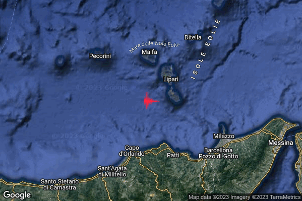 Lieve Terremoto M2.0 epicentro Isole Eolie (Messina) alle 00:43:38 (22:43:38 UTC)