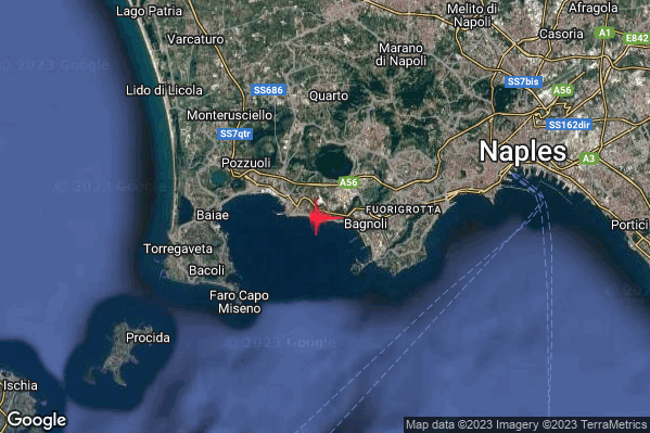 Debole Terremoto M2.4 epicentro Campi Flegrei alle 05:59:57 (03:59:57 UTC)