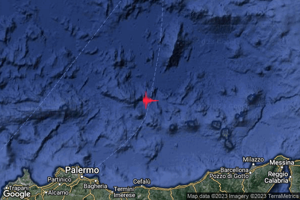 Lieve Terremoto M2.1 epicentro Tirreno Meridionale (MARE) alle 08:57:04 (06:57:04 UTC)