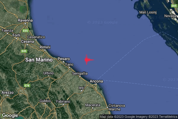 Lieve Terremoto M2.1 epicentro Costa Marchigiana Anconetana (Ancona) alle 14:07:05 (12:07:05 UTC)