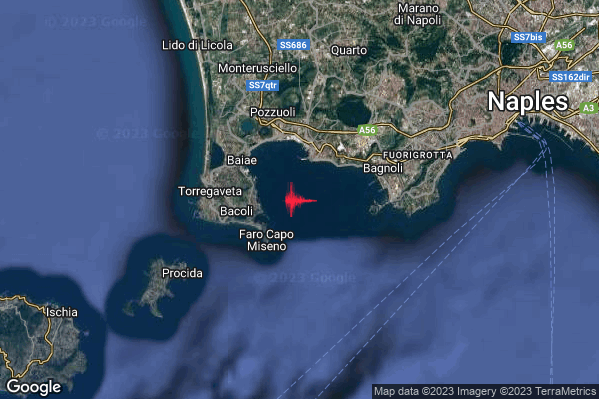 Lieve Terremoto M2.0 epicentro Campi Flegrei alle 05:00:41 (03:00:41 UTC)