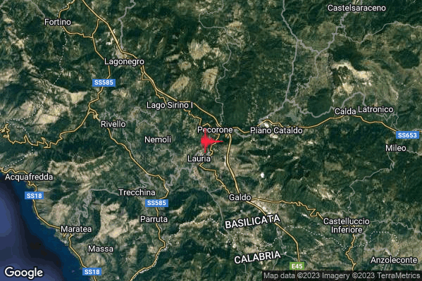 Lieve Terremoto M2.1 epicentro 2 km NE Lauria (PZ) alle 05:32:00 (03:32:00 UTC)