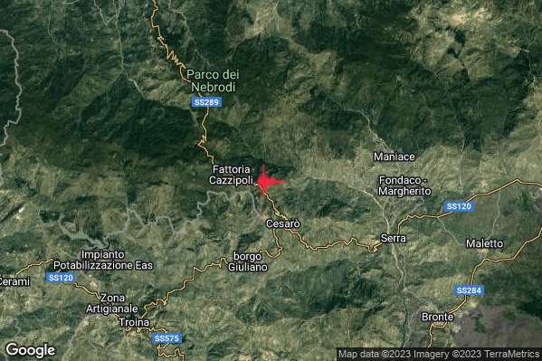 Debole Terremoto M2.5 epicentro 2 km N San Teodoro (ME) alle 13:10:56 (11:10:56 UTC)