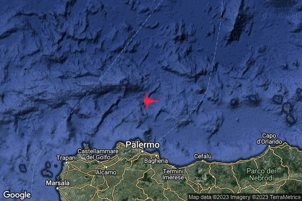 Debole Terremoto M2.5 epicentro Tirreno Meridionale (MARE) alle 14:05:14 (12:05:14 UTC)