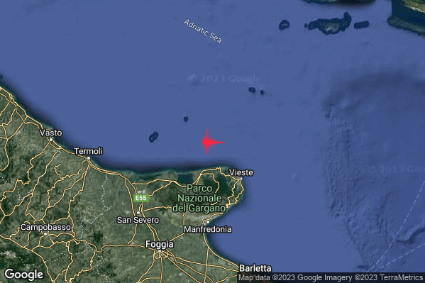 Debole Terremoto M2.6 epicentro Costa Garganica (Foggia) alle 18:38:51 (16:38:51 UTC)