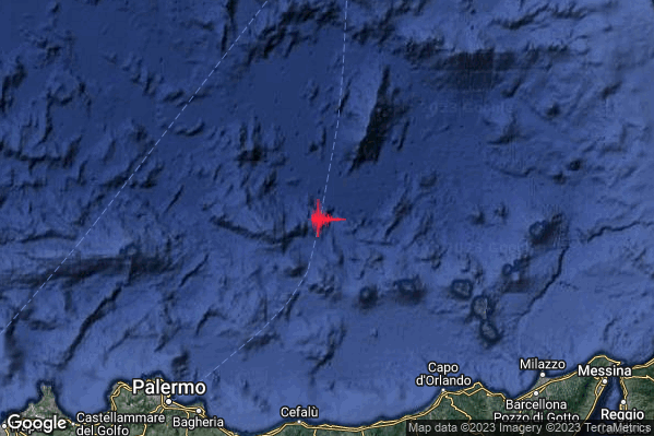 Leggero Terremoto M2.8 epicentro Tirreno Meridionale (MARE) alle 21:33:08 (19:33:08 UTC)