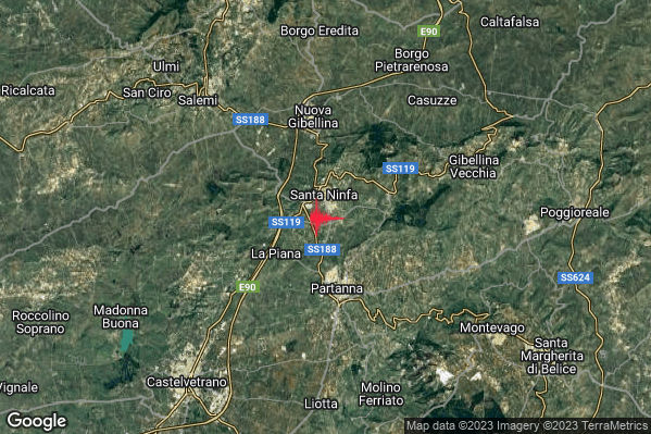 Lieve Terremoto M2.0 epicentro 2 km S Santa Ninfa (TP) alle 21:41:56 (19:41:56 UTC)