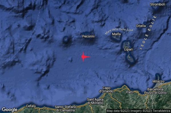 Lieve Terremoto M2.2 epicentro Isole Eolie (Messina) alle 08:04:35 (06:04:35 UTC)