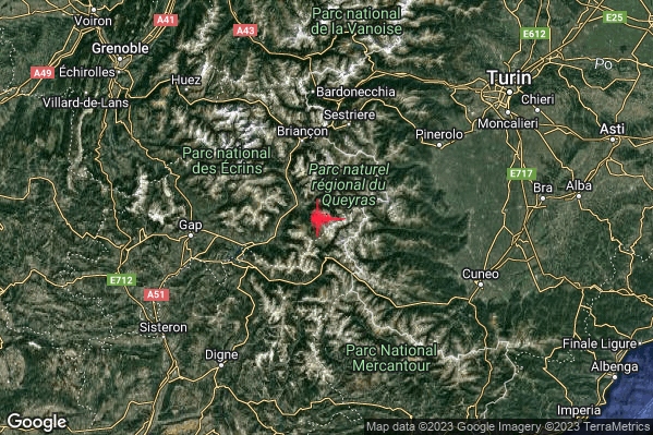 Debole Terremoto M2.7 epicentro Confine Italia-Francia (FRANCIA) alle 16:42:59 (14:42:59 UTC)