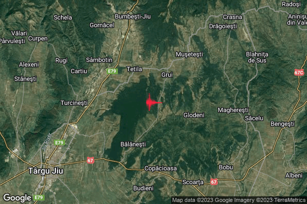 Intenso Terremoto M4.6 epicentro Romania alle 23:39:29 (21:39:29 UTC)