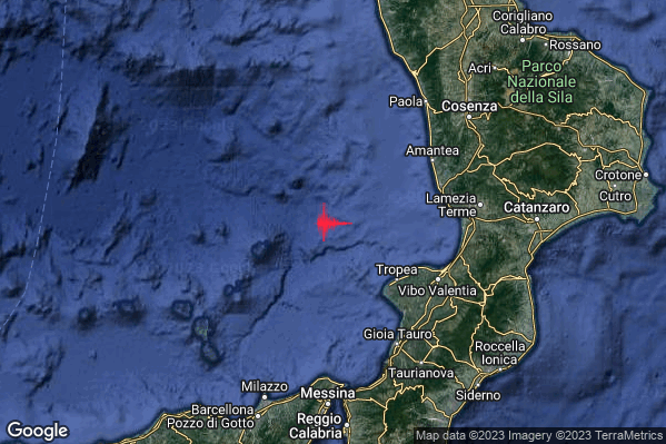 Lieve Terremoto M2.1 epicentro Tirreno Meridionale (MARE) alle 04:30:43 (02:30:43 UTC)