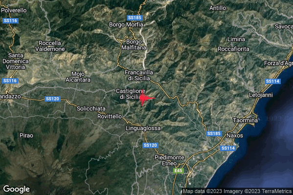 Lieve Terremoto M2.1 epicentro 2 km E Castiglione di Sicilia (CT) alle 01:17:09 (23:17:09 UTC)