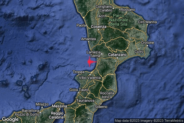 Lieve Terremoto M2.2 epicentro Costa Calabra sud-occidentale (Catanzaro Vibo Valentia Reggio di Calabria) alle 11:53:39 (09:53:39 UTC)