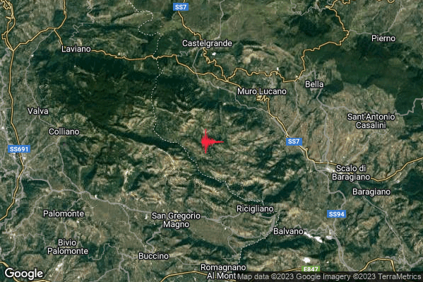 Debole Terremoto M2.6 epicentro 6 km SW Muro Lucano (PZ) alle 12:22:11 (10:22:11 UTC)