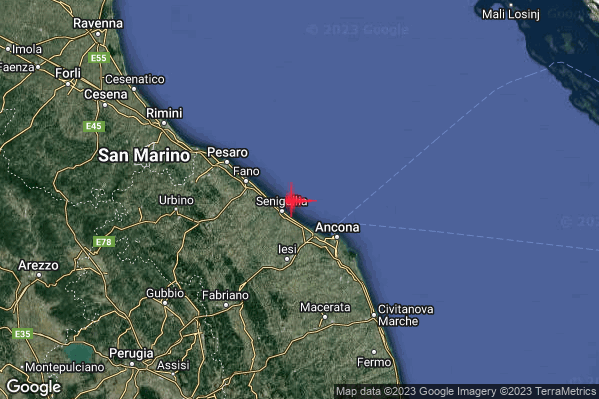 Leggero Terremoto M3.0 epicentro Costa Marchigiana Anconetana (Ancona) alle 13:45:28 (11:45:28 UTC)