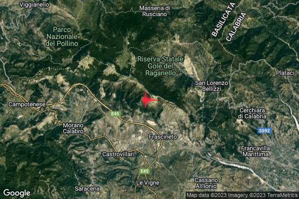 Lieve Terremoto M2.1 epicentro 4 km NW Frascineto (CS) alle 03:01:57 (01:01:57 UTC)