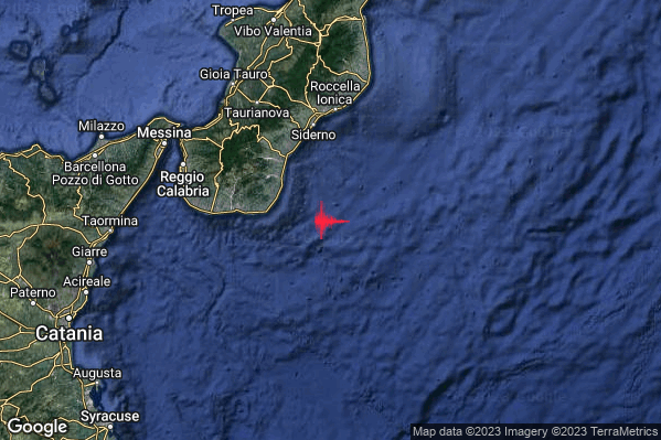 Leggero Terremoto M3.1 epicentro Costa Calabra sud-orientale (Reggio di Calabria) alle 03:28:23 (01:28:23 UTC)