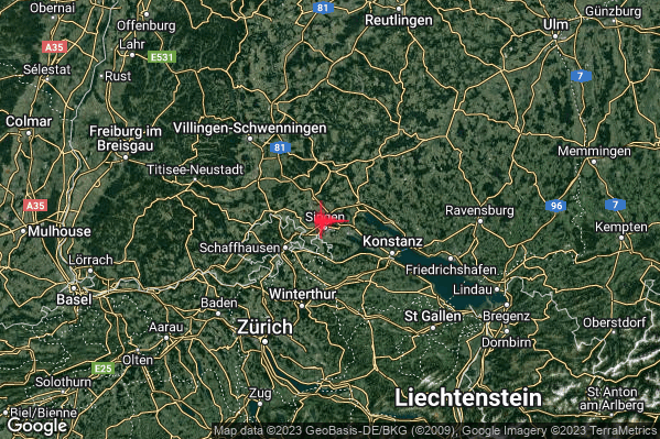 Leggero Terremoto M3.0 epicentro Confine Svizzera-Germania (SVIZZERA GERMANIA) alle 03:10:53 (01:10:53 UTC)