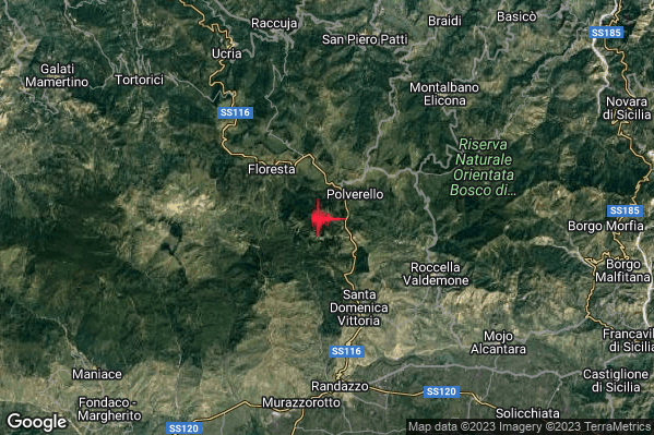 Debole Terremoto M2.4 epicentro 4 km SE Floresta (ME) alle 04:55:06 (02:55:06 UTC)